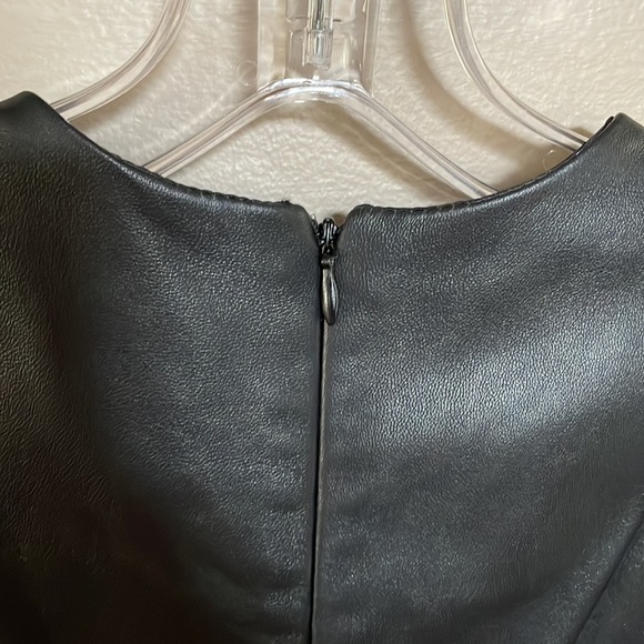 UTERQUE sheep LEATHER flutter mini dress faux wrap deep V neck zip back black S - Picture 9 of 16